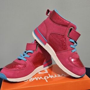 New Girl's Athletic Pink Glitter High Top Shoes Sizes 13 (Little Girl)